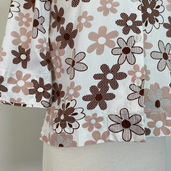 Vintage Womens 90s Does 70s Brown Flower Power Blouse Top // Size Small - Picture 2 of 5